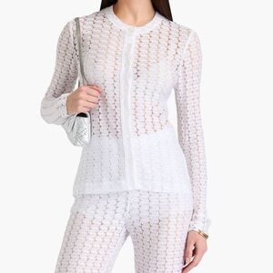 MISSONI Open-Knit Brilliant White Sheer Button Front Cardigan Sweater IT44/US8